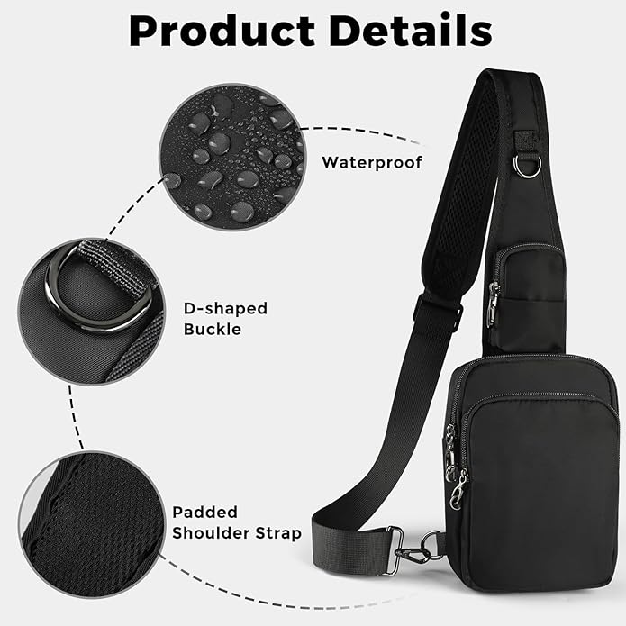 VADOO Sling Bag, Crossbody Bag with Zipper Lock, RFID Blocking & Water Resistant for Men and Women