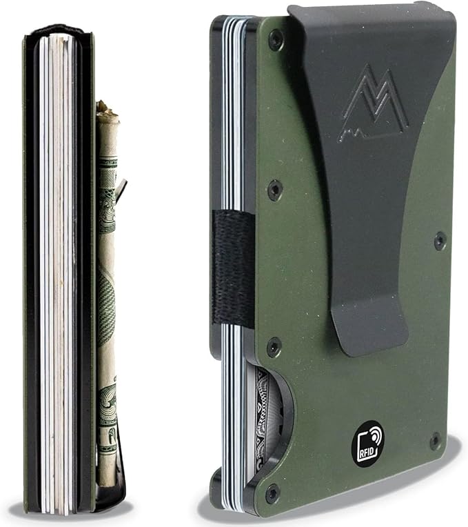 Mountain Voyage Co Minimalist Wallet for Men & Women - Slim RFID Wallet, Scratch Resistant, Credit Card Holder & Money Clip, Easily Removable Money & Cards, (Army Green)