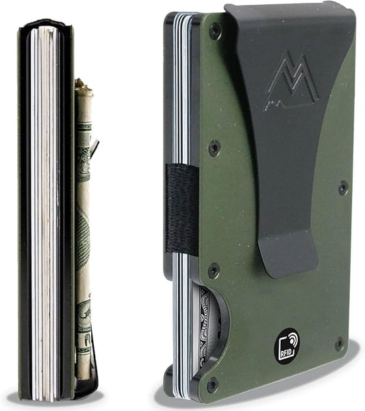 Mountain Voyage Co Minimalist Wallet for Men & Women - Slim RFID Wallet, Scratch Resistant, Credit Card Holder & Money Clip, Easily Removable Money & Cards, (Army Green)