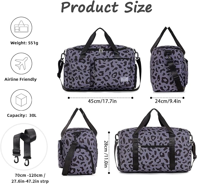 FIORETTO Women's Gym Duffle Bag with Shoes Compartment, 30L Capacity, Ideal for Travel, Gym, Sports, Duffel, Weekender