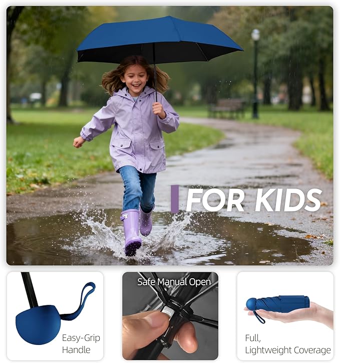 Travel Mini Umbrella Compact Small & Lightweight, UV Rain Protection, Pocket-Sized Folding Umbrellas with Quickdraw & Case for Men Women & Kids Backpack