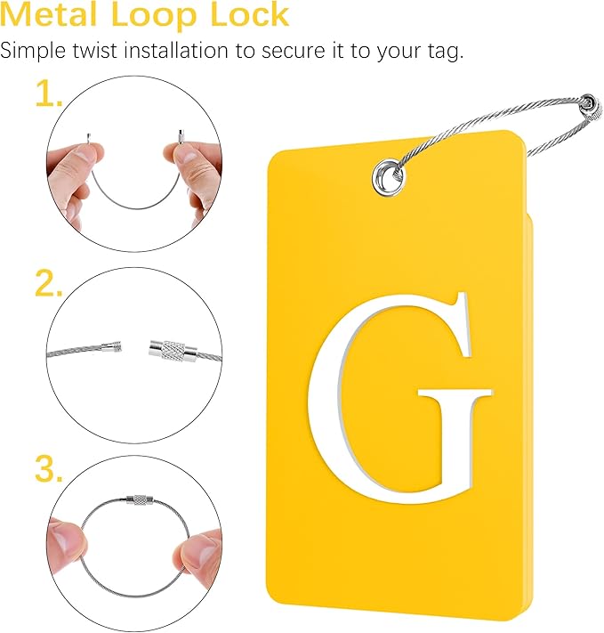 Gostwo 2 Pack Luggage Tags for Suitcases, 26 Initial Letter Travel Luggage Baggage Identification Labels ID Tag Fully Bendable Tags with Stainless Steel Loop (Yellow) (Letter G)