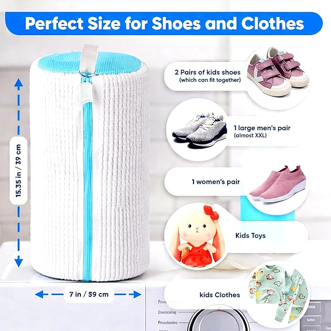 Shoe Washing Machine Bag, 2 Pack XXL Laundry Bag for Washer & Dryer, Mesh Sneaker Wash Cleaner, Heavy Duty Zipper, Protects Shoes & Machine, Reusable