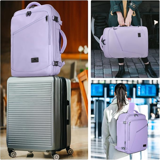 MATEIN Carry on Backpack for Women, 40L Heavy Duty Travel Backpack Airplane Approved, Expandable Simple Fashion Daypack, Frequent Traveler Gifts, Light Purple
