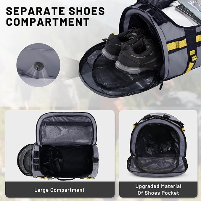 MIER Large Duffel Backpack Sports Gym Bag with Shoe Compartment, Heavy Duty and Water Resistant, Gray, 60L