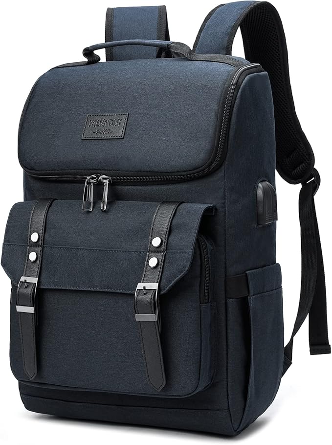 YALUNDISI Vintage Backpack Travel Laptop Backpack with usb Charging Port for Women & Men College Backpack Fits 15.6 Inch Laptop Blue