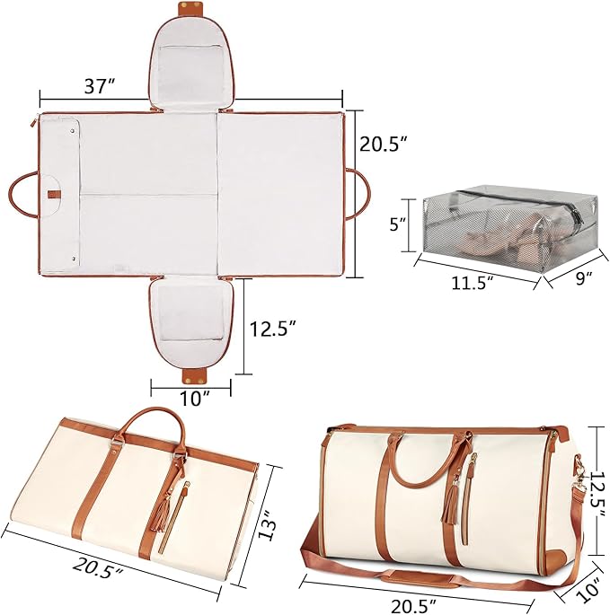 Ytonet Garment Bags for Travel, Convertible Carry on Garment Bag Large Duffle Bags for Women, 2 in 1 Hanging Suitcase Suit Water Resistant Duffel Travel Bags with Shoe Pouch, Beige