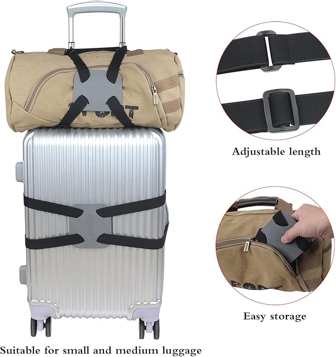 Luggage Bungee Strap，Luggage Straps Bag Bungees for Add a Bag Easy to Travel Suitcase Elastic Strap Belt（2-Pack-Grey）