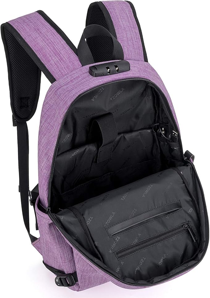 Tzowla Travel Laptop Backpack Water Resistant Anti-Theft Bag with Giant Tumbler Holder Pocket and Lock 15.6 Inch Computer Business Backpacks for Women Men Work College Gift,Casual Daypack(Purple)