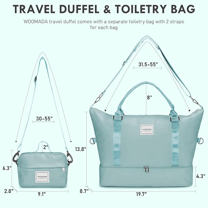 WOOMADA Weekender Overnight Bag for Women, Shoulder Travel Duffel with Shoes Compartment,Gym Bag with Toiletry Bag