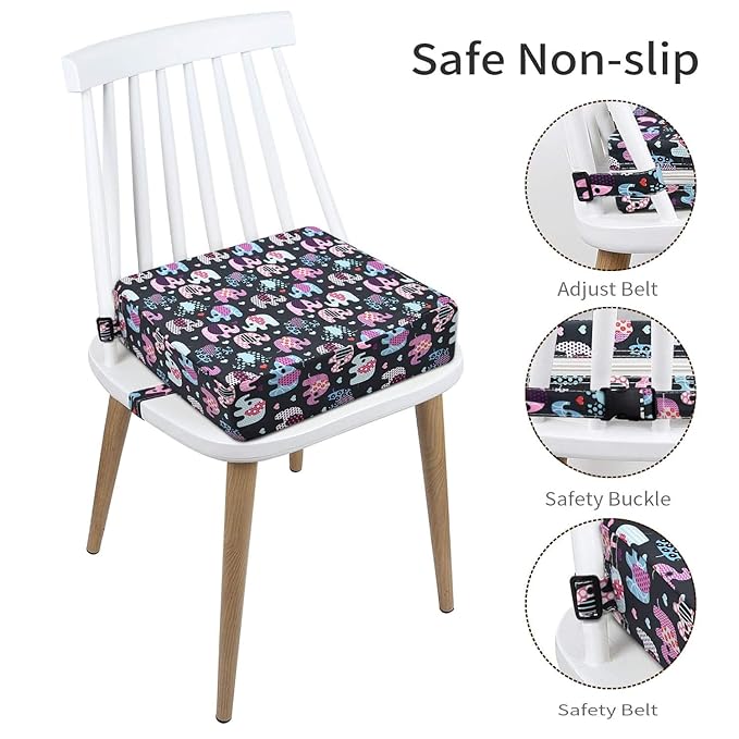 Booster Seat for Kitchen Chair - Washable Toddler Booster for Dining Table, Portable Travel Increasing Cushion for Kid (Elephant)