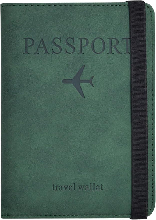 Passport Holder, Passport Cover with Credit Card Slot and Boarding Pass Slot Combo, Passport Wallet Case Book Travel Must Have, RFID Blocking Leather Travel Accessories, Atrovirens