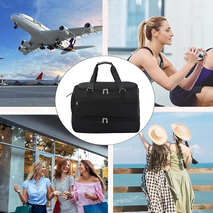 Carry On Travel Duffel Bag for Women & Men,Overnight Weekender Bag with Shoe Compartment,Trolley Sleeve and Adjustable Shoulder Strap,Business & Weekend Travel,Gym,Sports,Yoga & Dance(Black)