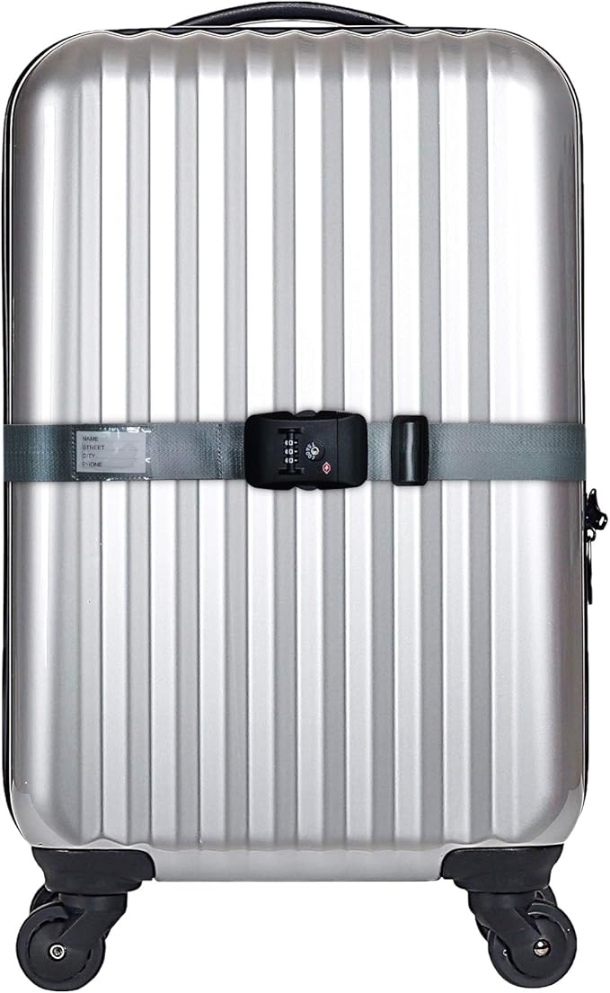 Heavy Duty Luggage Straps TSA Approved with Lock Adjustable Travel Belt for Suitcases (Grey)
