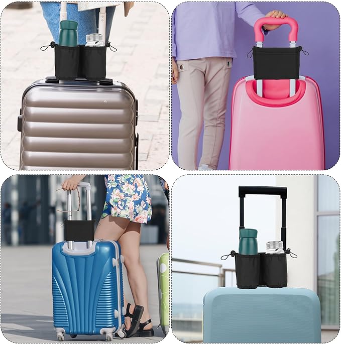 Luggage Travel Cup Holder Free Hand Drink Carrier Hold Two Coffee, Luggage Drink Holder for Suitcase for Most Flight Attendants, Business People, Travel Essentials(Black)