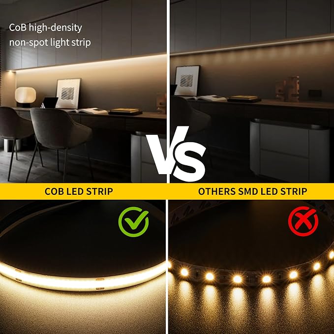 Pandery COB LED Strip Lights Natural White 4000K 32.8FT(2 * 5M) | 24V led Light Strip with Remote and app Control,8mm Wide Ra>90 Cuttable Strip Lights for Bedroom,Wardrobe,Cabinet