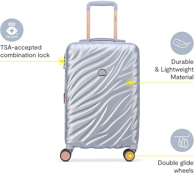 DELSEY PARIS Alexis Durable Luggage, Expandable Lightweight 4-Wheel Spinner, Easy Grip Handles for Smooth Mobility, TSA-Lock Incorporated, Men and Women, Platinum/Rose Gold, Carry-On 21-Inch