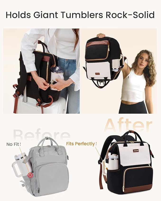LOVEVOOK Laptop Backpack for Women with Giant Tumbler Holder Pocket, 17 inch Travel Work Backpack Purse for Nurse Teacher, Waterproof School Bag College Bookbag Cute Casual Daypack for Girls