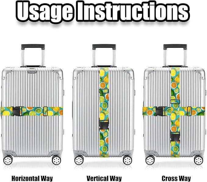 Nuxovilar Luggage Straps of 2 Set Citrus Fruits Pattern, 1.96x90.5 inches - Luggage Straps for Suitcases, Suitable for Summer Trips, Beach Vacations, Family Travel
