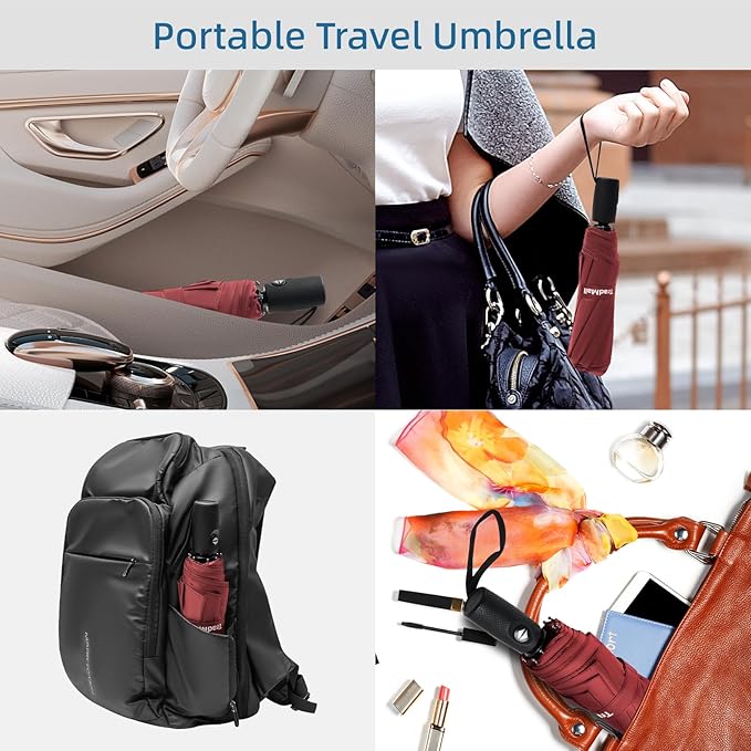 TradMall Travel Umbrella, 42/45 Inches Double Vented Canopy Windproof Automatic Strong Compact Folding Umbrellas for Rain Women and Men