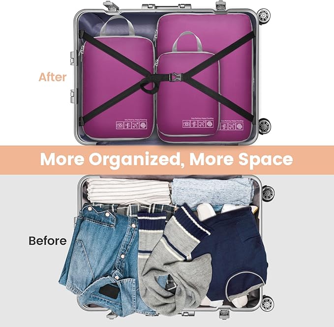 Cambond Compression Packing Cubes for Travel - Lightweight Expandable Travel Bags Luggage Organizers Travel Essentials Compression Cubes for Travel Space Saver for Carry on Suitcases Organizer