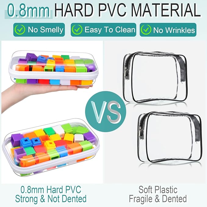 Sanwuta 6 Pcs Clear Hard Zipper Case Plastic Zipper Pouches Transparent Makeup Bag Pencil Case Pouches Toiletry Diaper Bag for Travel Toy Storage Organizer Bins(White,7.48 x 3.94 x 2 Inch)