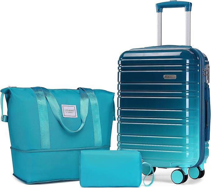 LARVENDER Luggage Sets 3 Piece, 20 Inch Carry on Luggage 22x14x9 Airline Approved Hardside PC+ABS Suitcase Set with Spinner Wheels TSA Lock, Lightweight Luggage Set for Women, Ocean Breeze