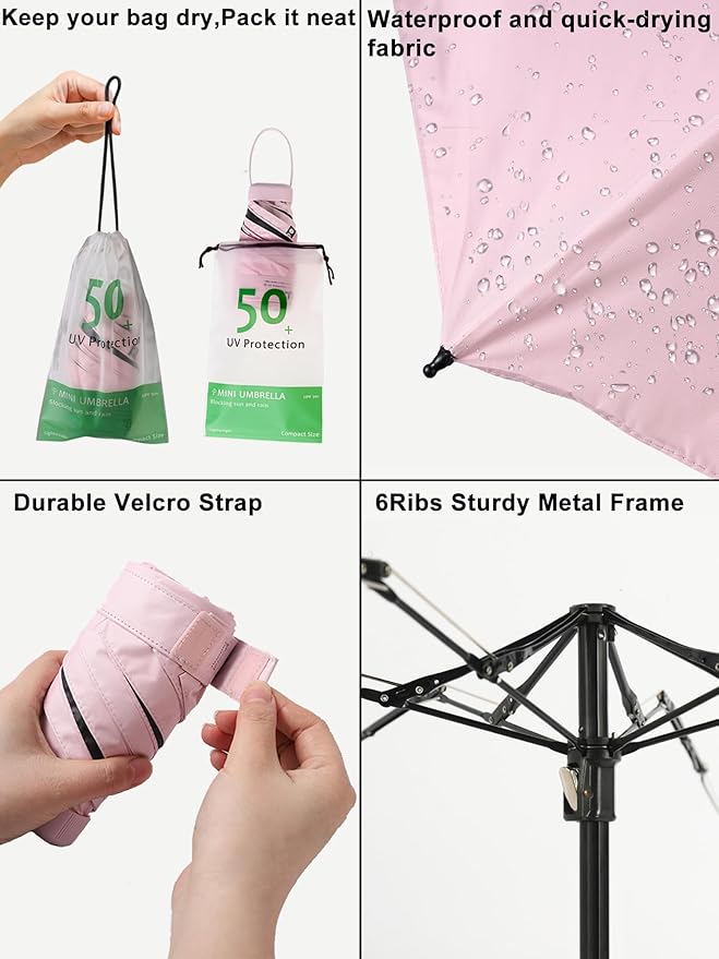 BAODINI Mini Travel Umbrella Small Compact UV Blocking Manual Open Close Portable Sun Protection for Women Kids and Men