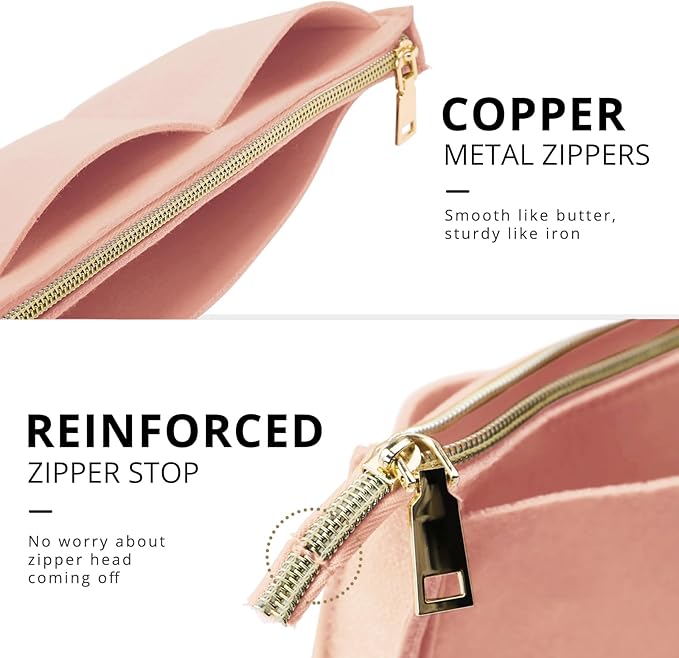 OPPOSHE Purse Organizer Insert for Handbags, Softened Felt Bag Insert Organizer for Tote, Compatible with LV, Coach, MK, Kate Spade, Goyard, Longchamp (Light Pink, X-Large)