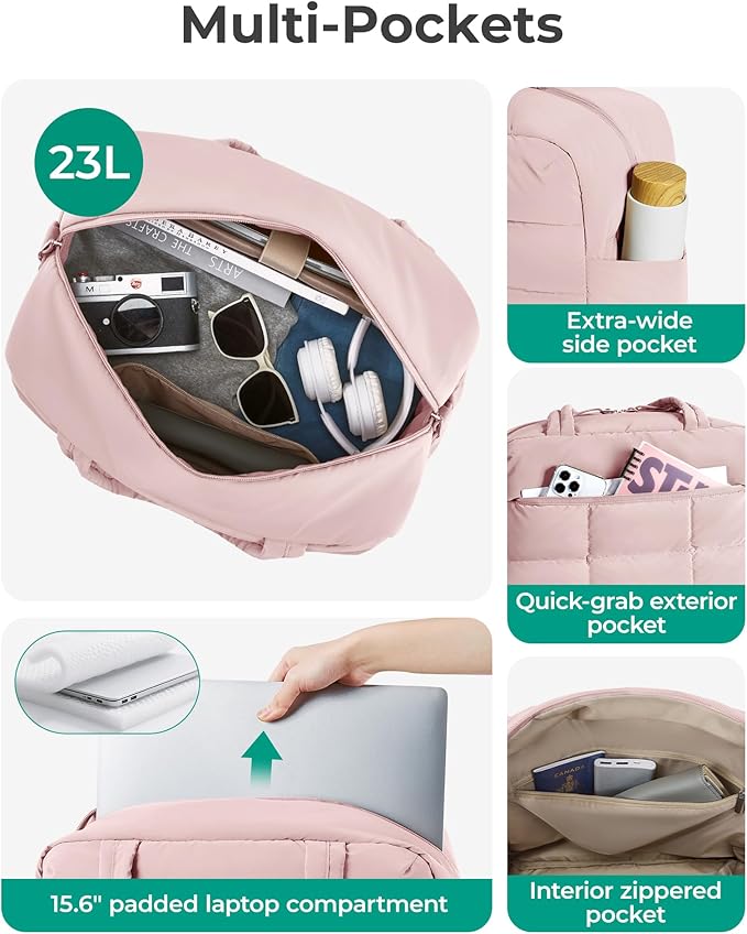 BAGSMART Gym Bag for Women, Carry on Travel Duffel Bag, Water-resistant Weekender with Shoe Compartment for Gym Travel Work, Light Pink, Medium