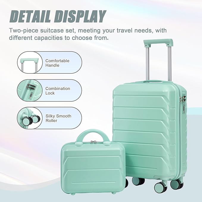 Hardshell Luggage, Lightweight ABS Suitcase with Spinner Wheels, 20/14 Inch