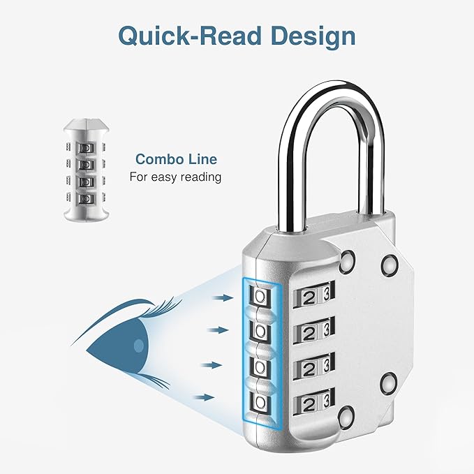 Puroma 1 Pack Combination Lock for Locker 4 Digit Outdoor Waterproof Padlock for School, Gym, Sports, Fence, Toolbox, Gate, Case, Outdoor, Hasp Storage, Cabinets (Silver)