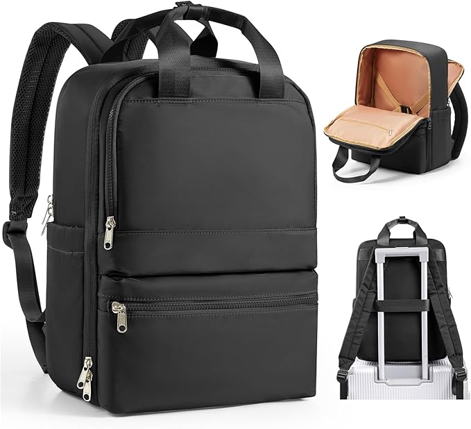 wepadre Black Travel Backpack For Women Men Airline Approved Carry On Bags For Airplanes Personal Item Bag For Airlines Waterproof Hiking Backpack College Laptop Backpack Weekender Overnight Bag