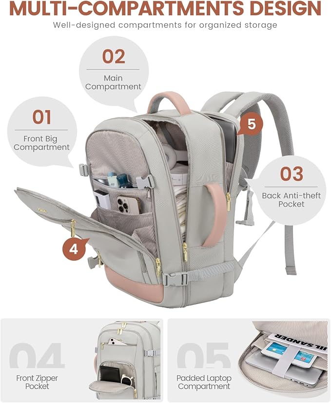 LOVEVOOK Travel Backpack For Women Flight Approved, 50L Carry On Backpack, Personal Item Travel Bag for Airplanes, Business Weekender Fit 18 Inch Laptop, Waterproof Overnight Daypack with 3 Cubes