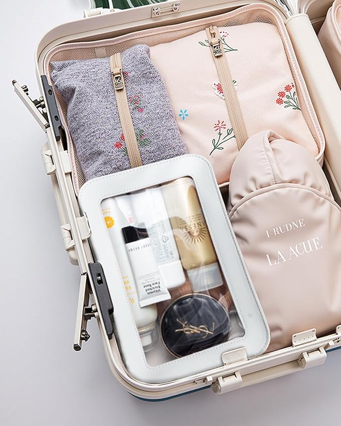 LETGO Clear Toiletry Bag, Portable Travel Makeup Pouch with Zipper, TSA Approved Organizer, PVC Cosmetic for Airport Airline Compliant (White)