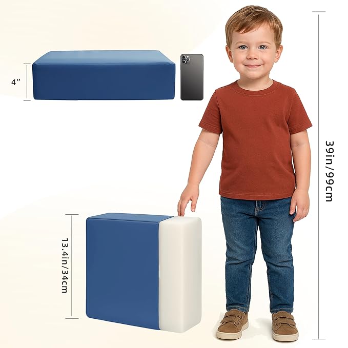 Toddler Booster Seat Dining Table Kitchen Chair, Waterproof Anti-Scratch PU Cushion, Non-Slip Bottom, Adjustable Buckle Straps, Easy Clean Portable Seat Cushion (Blue)