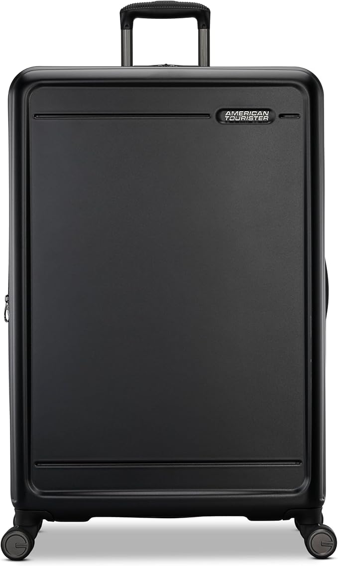 American Tourister Fathead Large Checked Luggage - Customize with Favorite Sports or Character Decal - Durable ABS Hardshell with 1.5" Expansion - 360° Spinner Wheels - RightHeight™ Handle - Black