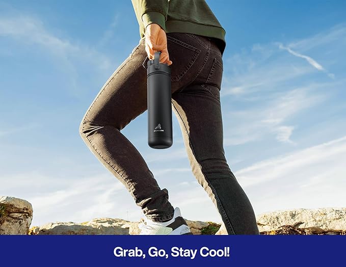 POWCAN 26 oz Insulated Water Bottle with 2-in-1 Straw and Spout Lid, Keep Cold 24H, Leak-Proof, Fits in Car Cup Holder, Stainless Steel Water Bottle for Sports, Travel, Gym, and School (Coastline)
