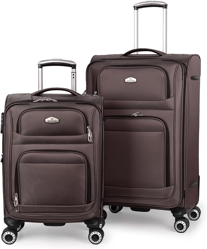 Softside Luggage Sets 2 Piece,Expandable 15% Lightweight Durable Suitcase Sets Double Spinner Wheels w/Combination LOCK （Coffee,20in/26in）