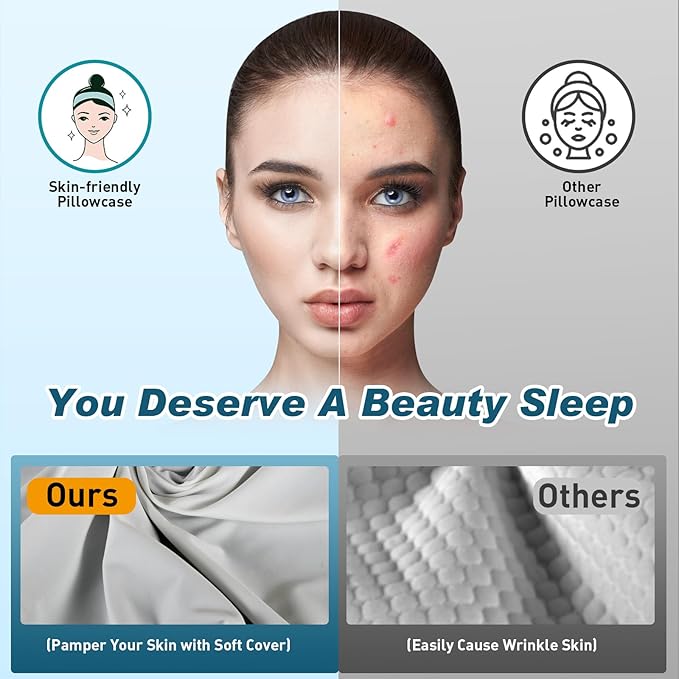 Cervical Neck Pillow - Cooling Ergonomic Neck Support Pillow for Sleeping, Orthopedic Contour Memory Foam Pillows for Side, Back & Stomach Sleepers with Pillowcase (Grey)