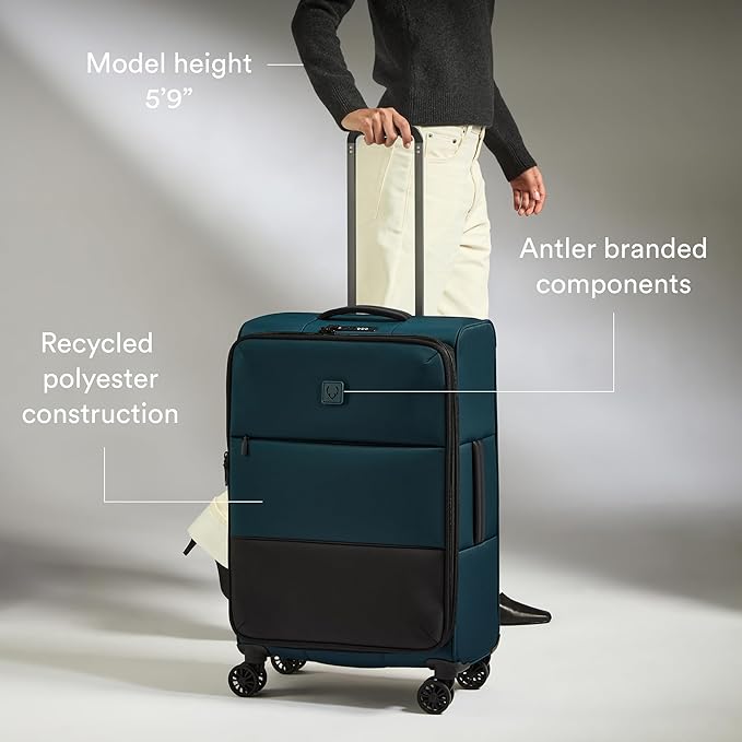 ANTLER - Soft Stripe Medium Luggage - 27" Softside Suitcase, Adjustable Handle, 4 Spinner Wheels, Lightweight, Expandable, TSA Lock - Recycled Polyester Luggage - 71cm, Indigo Blue