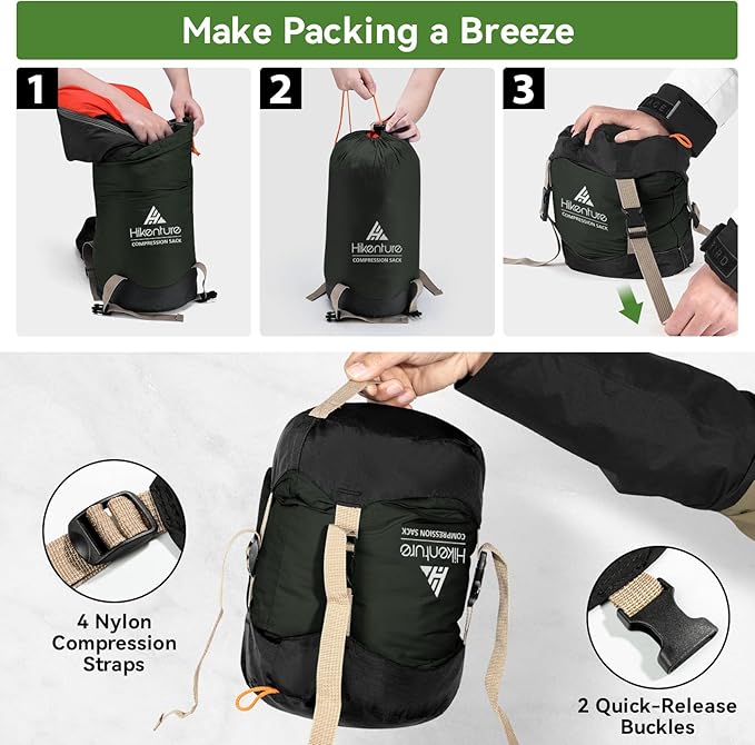 Hikenture Compression Sack for Sleeping Bag, Upgrade Anti-Tear Nylon Sleeping Bag Stuff Sack, 10L/14L/20L/30L Water-Resistant Compression Bag, Storage Bag
