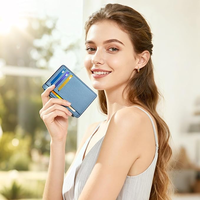 Tipmile Credit Card Holder for Women Slim Minimalist Front Pocket RFID Blocking Wallet Small Compact Card Case with ID Window, Sky Blue