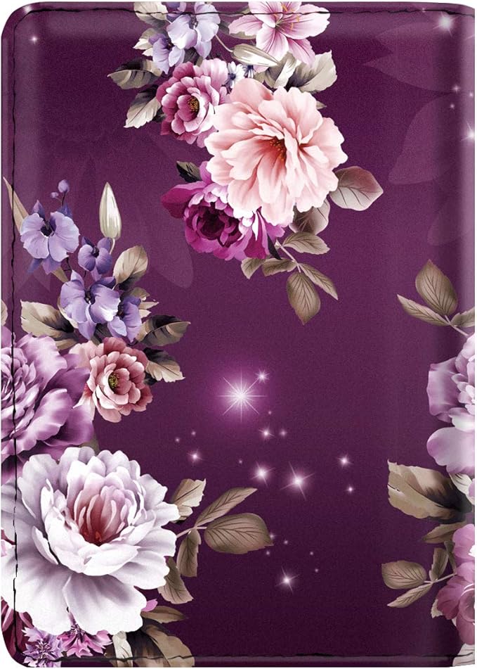 Passport Holder,RFID Blocking Passport Cover Cute Floral Traveling Passport Wallet for Women Purple Flowers.