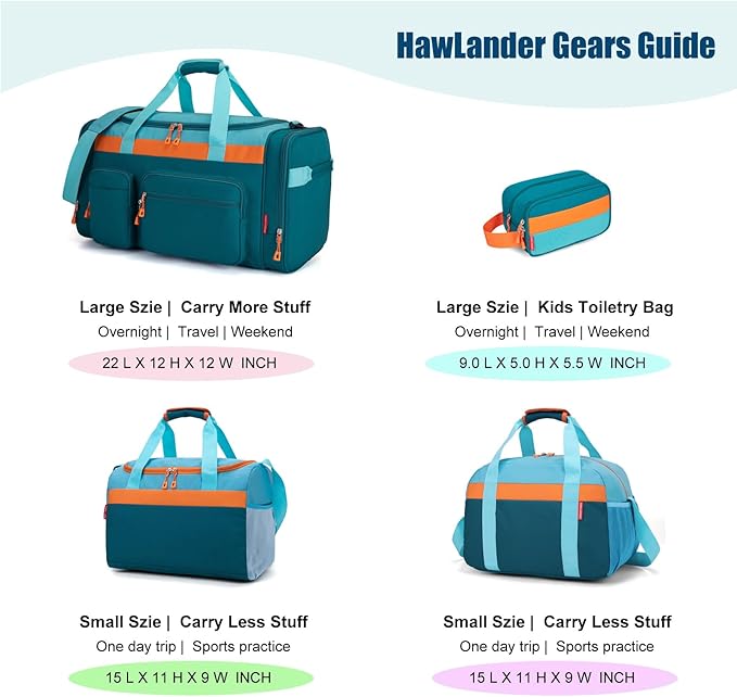 HawLander Kids Duffle Bag for Boys or Girls, Fit Sports Practice, or Overnight Travel Weekend (Blue Green)
