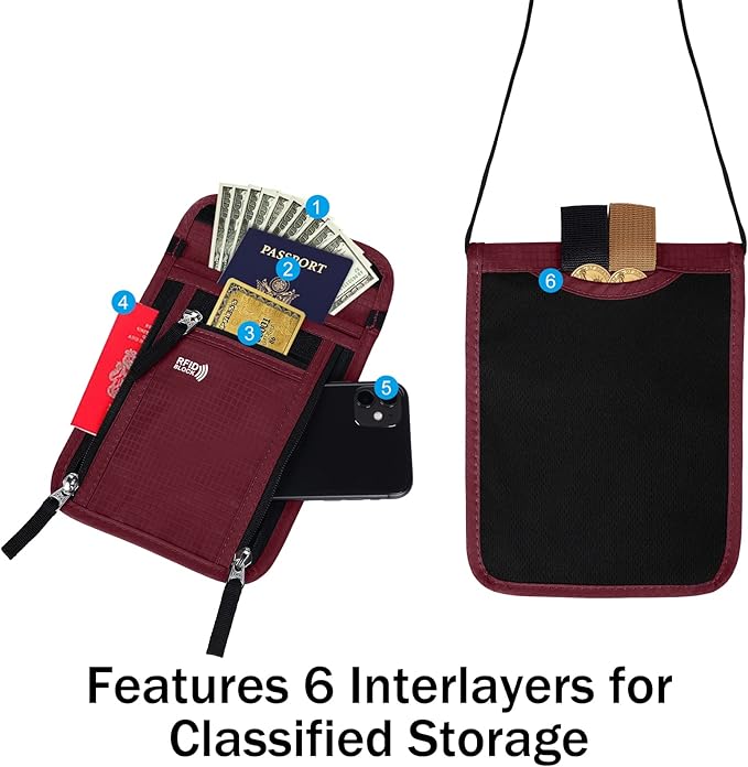 Travel Pouch Neck Wallet Family Passport Holder Organizer Case with RFID Blocking | RFID Blocking