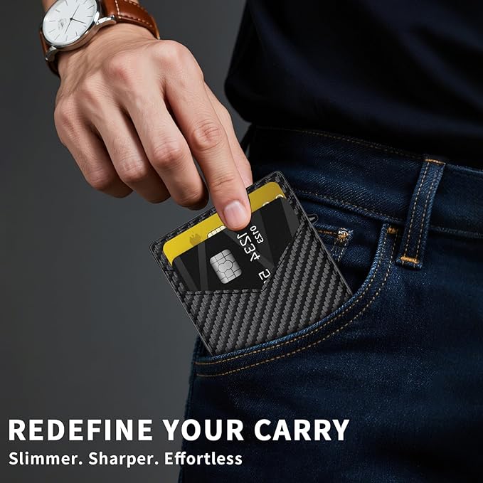 Wallet for Men Aluminum RFID Blocking -Metal Smart Pop-Up Credit Card Holder with 2 ID Windows, Holds 8-10 Cards,Bifold Security Front Pocket Wallet & Money Clip,Men's accessories(Carbon)