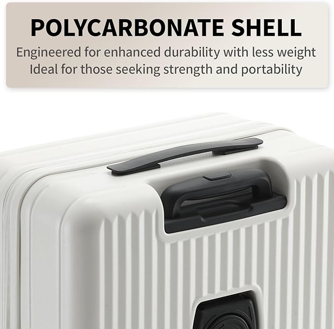 24 Inch Top Opening Expandable Checked Travel Luggage with Spinner Wheels,All PC Hard Shell Hardside Lightweight Medium Suitcase with TSA Approved Cup Holder for Business Trips Woman Men,White
