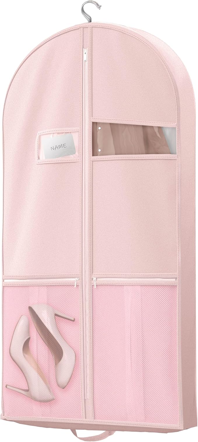 Lazebox 43" Travel Garment Bag with Accessories Zipper Pocket, Heavy Duty Suit Bag for Suits, Tuxedos, Dresses, Coats, Pink, 1 pack