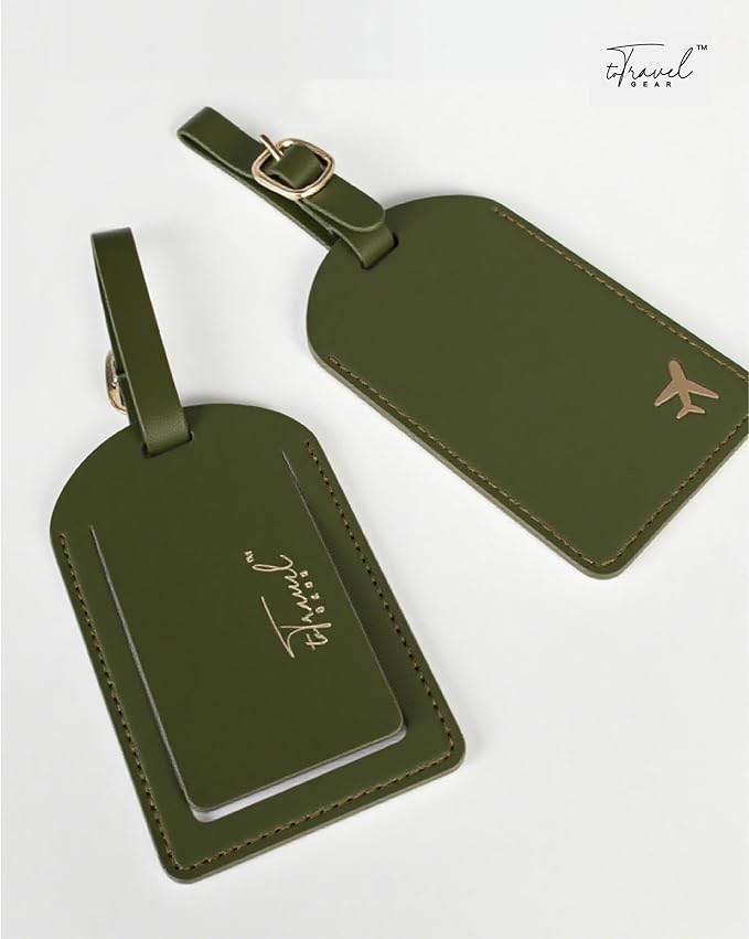 Luggage Tags for Suitcases, PU Leather Travel Tags for Luggage. (Olive Drab)